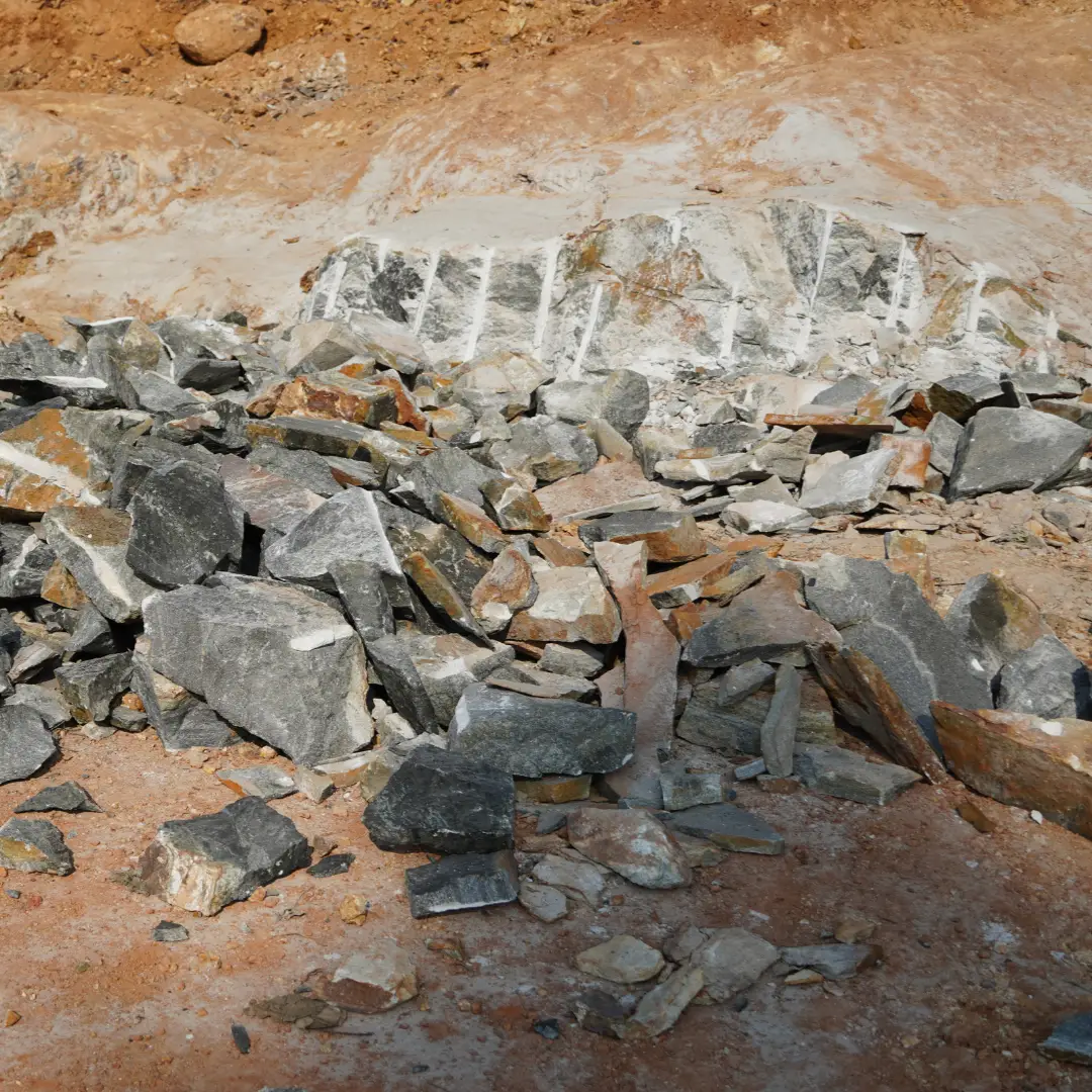 A close-up of rocky terrain, possibly a mining site or quarry.